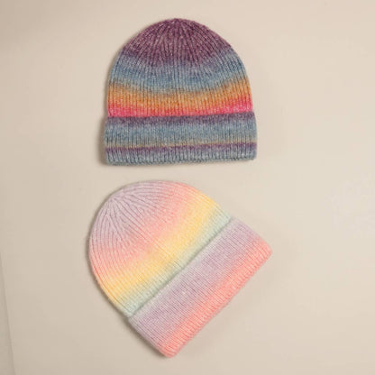 Gradient Ribbed Cuff Knit Beanie Hat