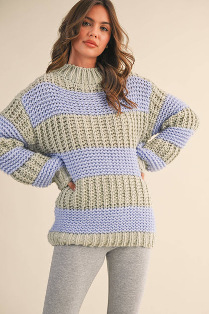 Color Block Mock Neck Sweater