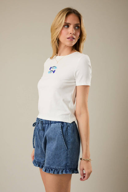 Beaded Fish Ribbed T-Shirt