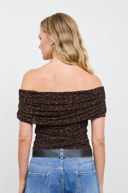 Leopard Off-Shoulder Ruched Top