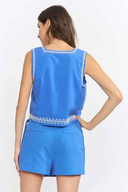 Scallop Embroidered Sleeveless Top
