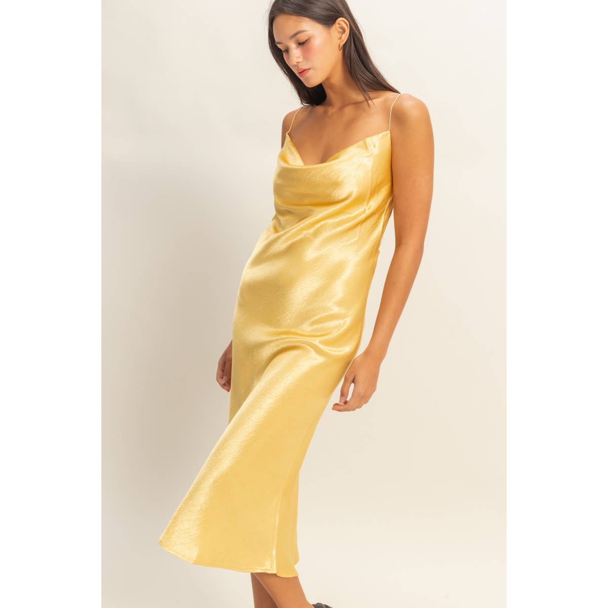 Cowl Neck Satin Midi Dress