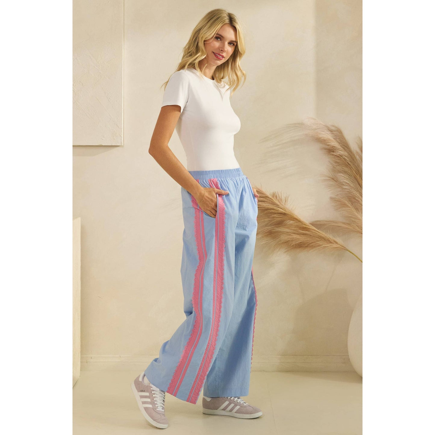 Lace Stripe Nylon Pants