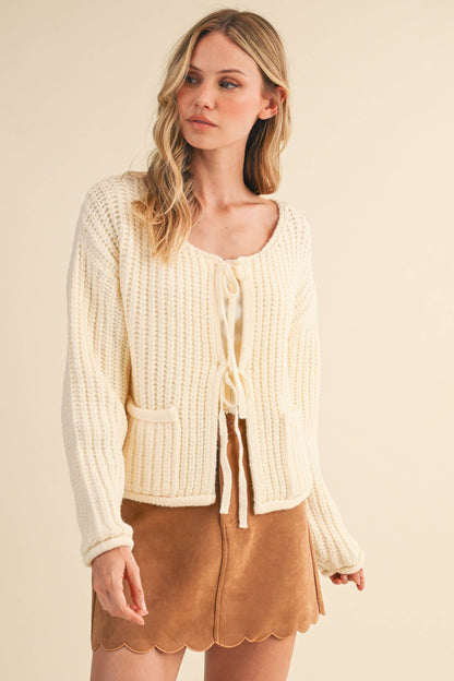 Ribbed Front tie Sweater Cardigan
