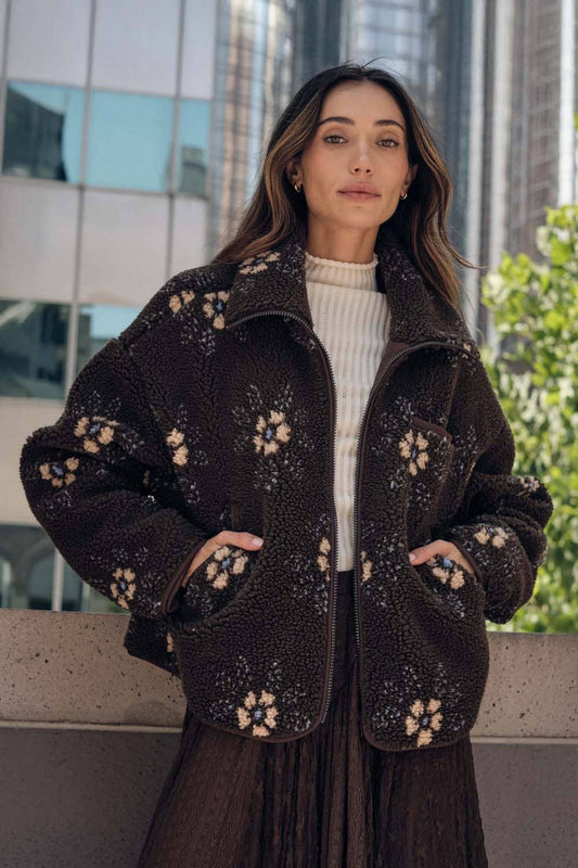 Floral Fleece Zip-Up Jacket