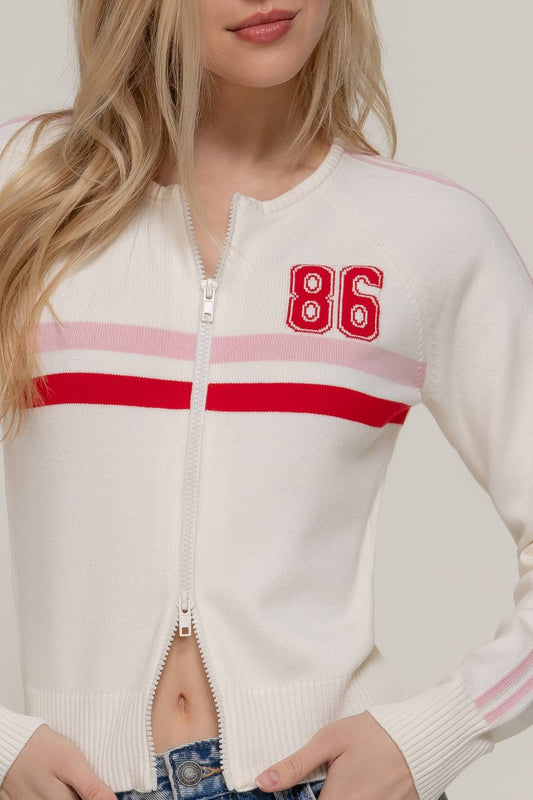 86 Line Detail Zip-Up Sweater Cardigan