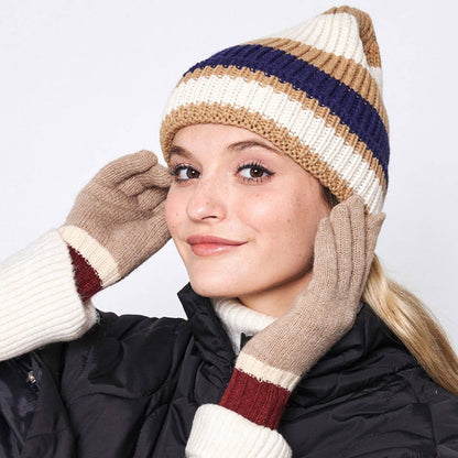 Multi-Colored Stripe Cuff Beanie Hat