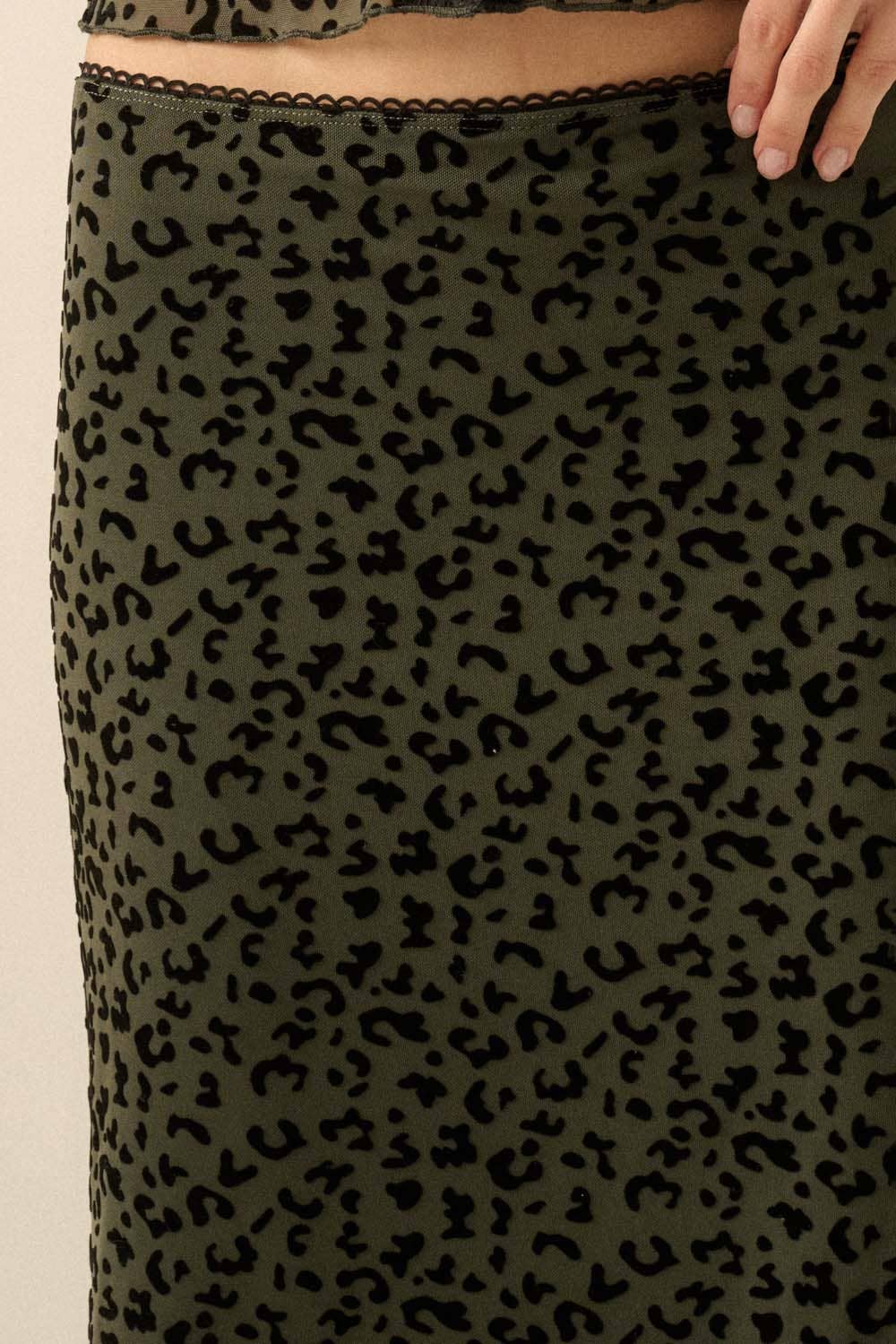 Leopard Mesh Straight Maxi Skirt