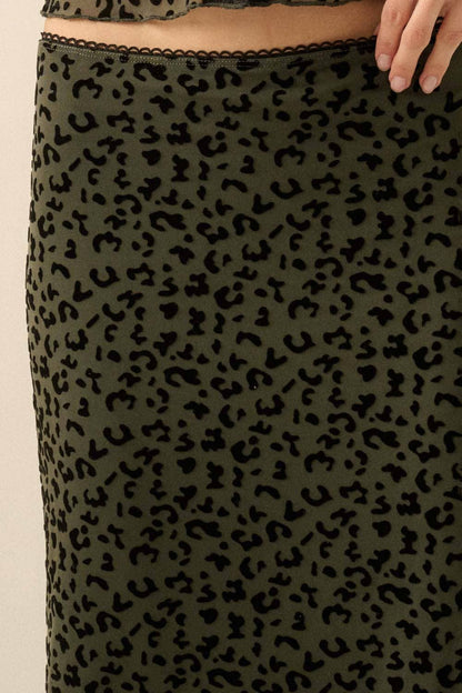 Leopard Mesh Straight Maxi Skirt