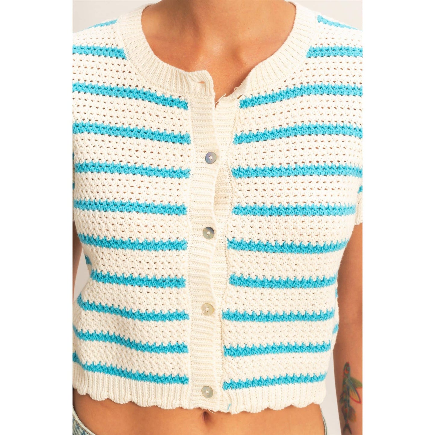 Striped Short Sleeve Cardigan