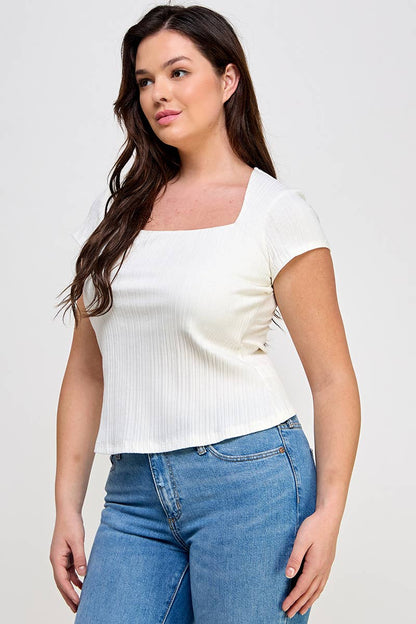 Plus Short Sleeve Ribbed Knit Shirt