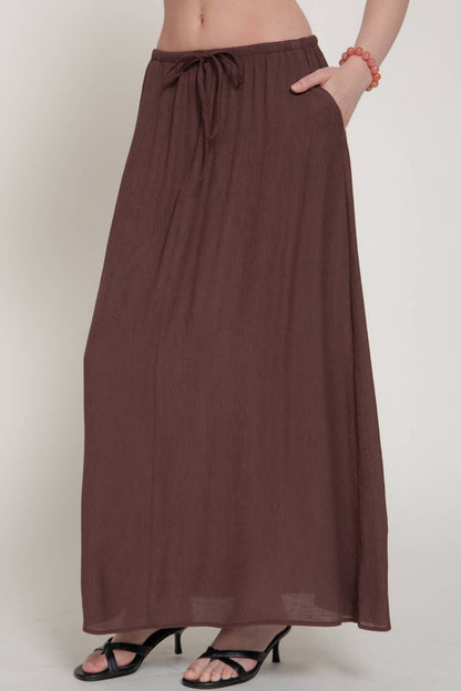 Crinkle Elastic Waist Long Skirt