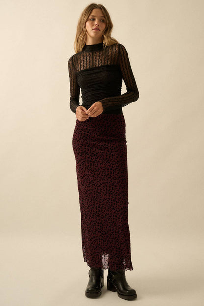 Leopard Mesh Straight Maxi Skirt
