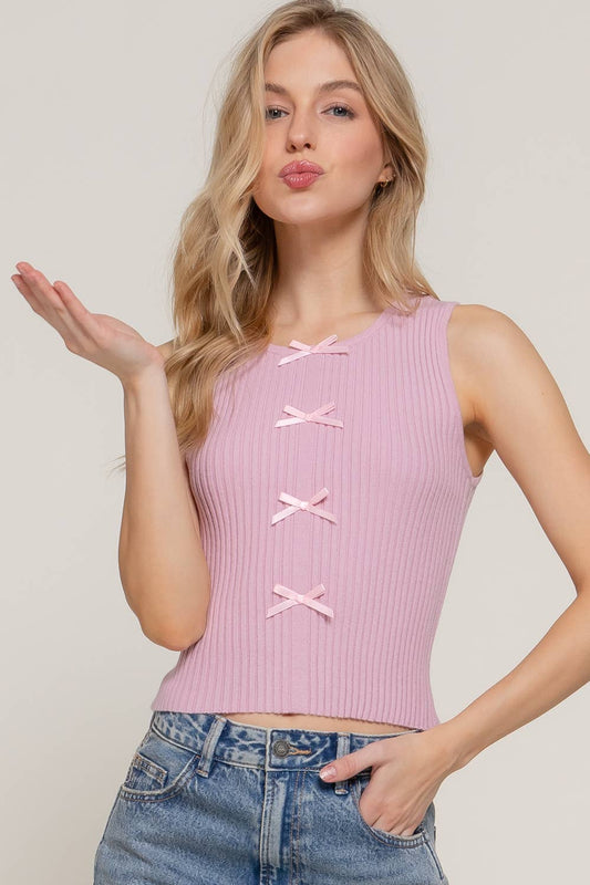 Ribbon Front Sleeveless Sweater
