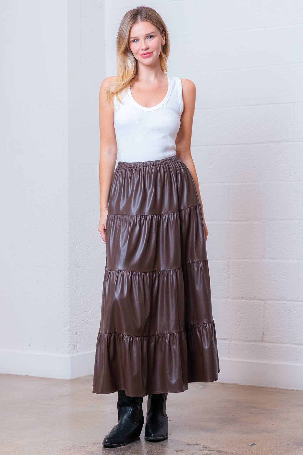 Tiered Leather Ankle Skirt