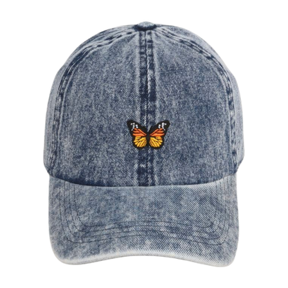 Butterfly Embroidered Denim Baseball Hat
