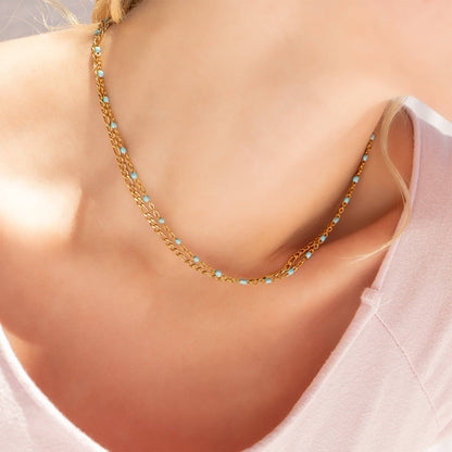 Gold Turquoise Chain Necklace: 16"