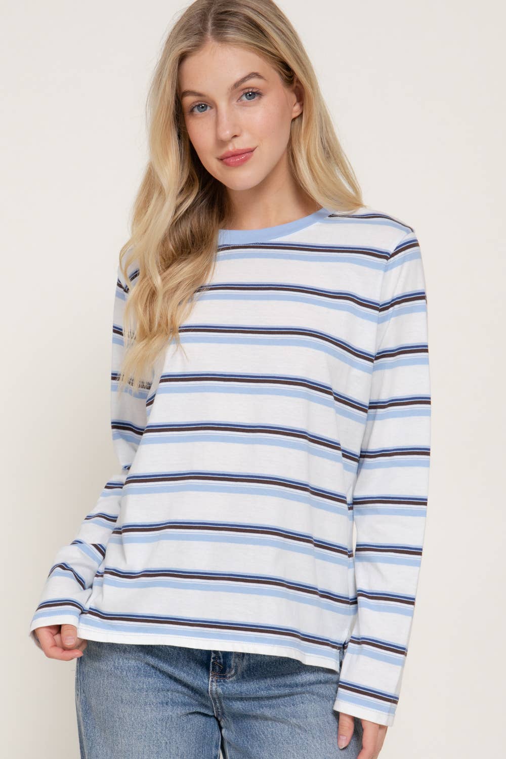 Multi Striped Long Sleeve Knit Top