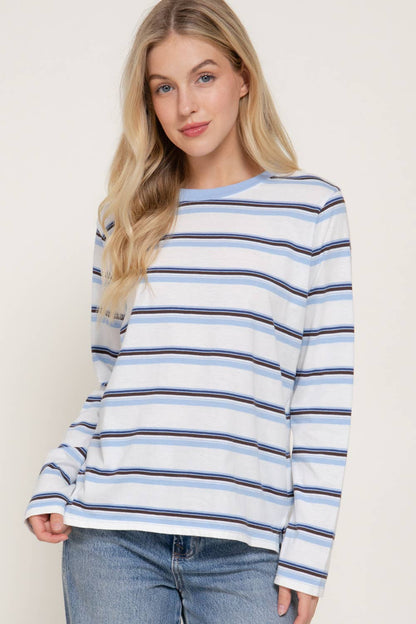 Multi Striped Long Sleeve Knit Top