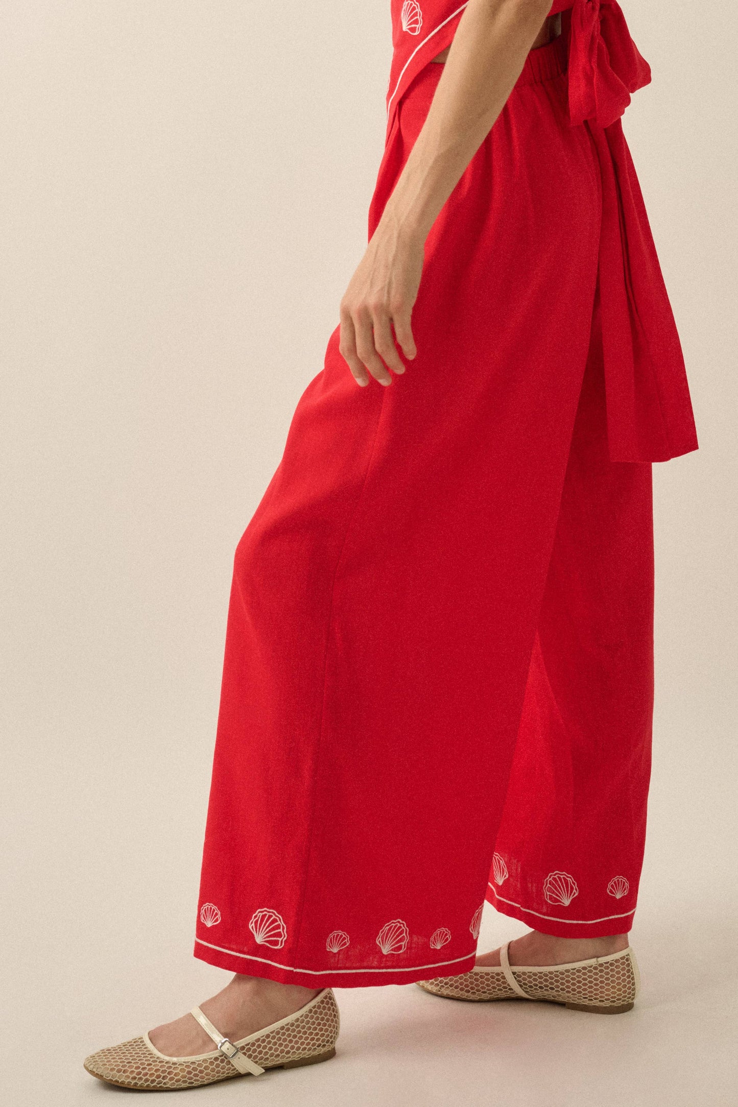 Seashell Pleated Wide-Leg Pants