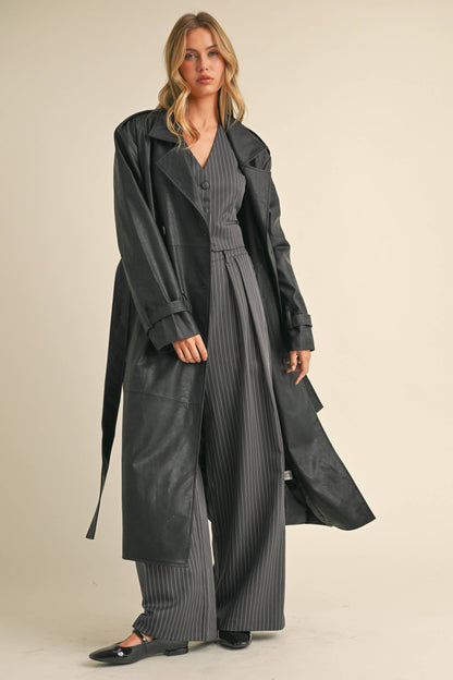 Leather Belted Trench Coat