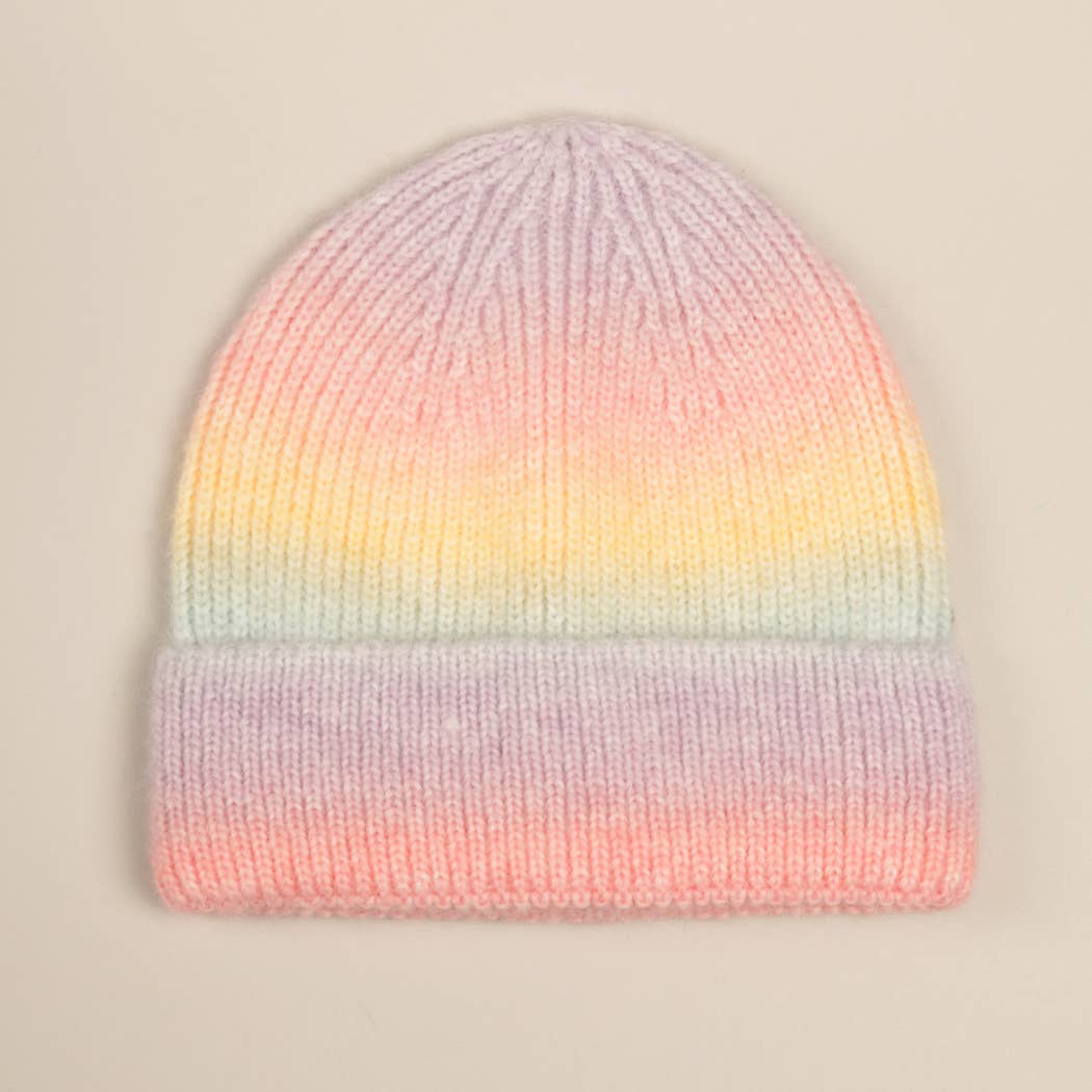 Gradient Ribbed Cuff Knit Beanie Hat
