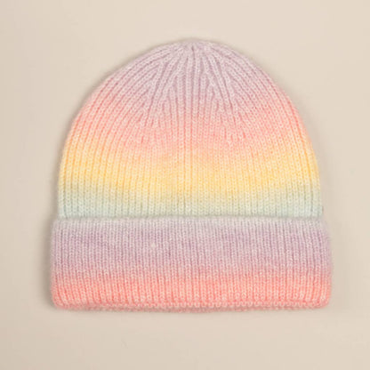 Gradient Ribbed Cuff Knit Beanie Hat