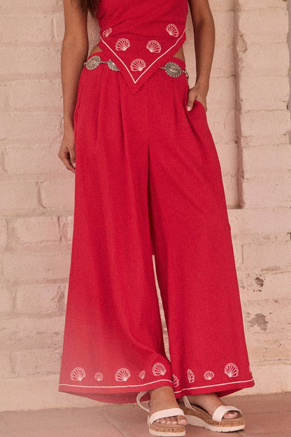 Seashell Pleated Wide-Leg Pants