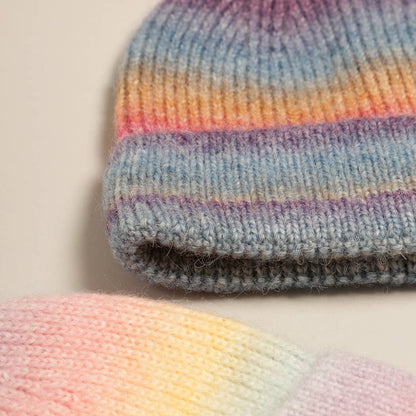 Gradient Ribbed Cuff Knit Beanie Hat