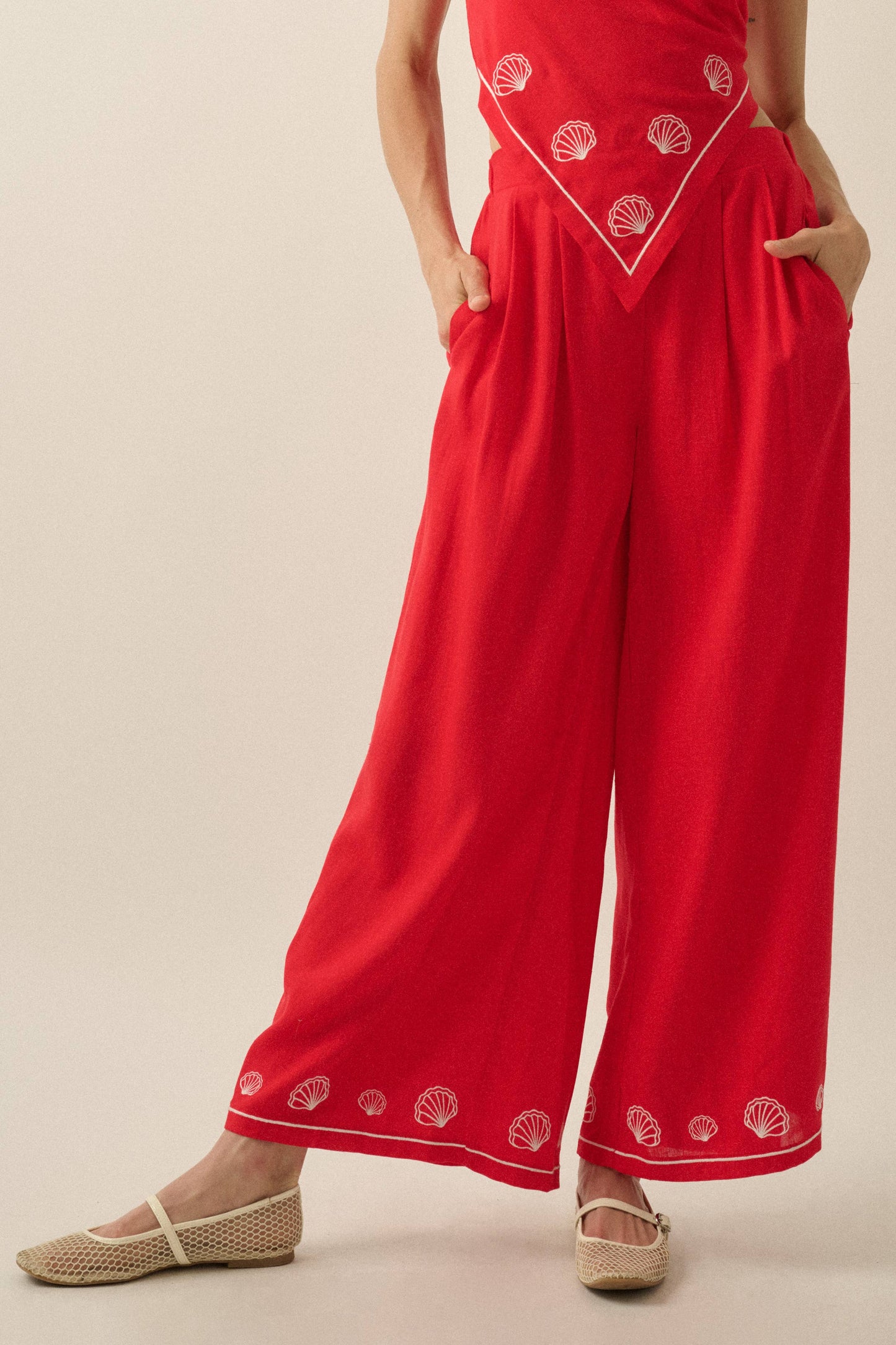 Seashell Pleated Wide-Leg Pants