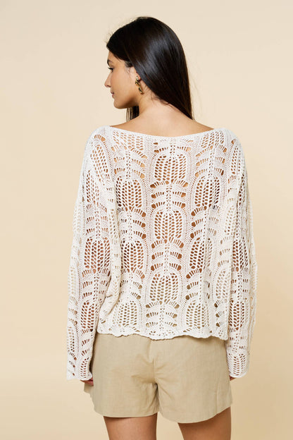 Crochet Boatneck Long Sleeve Top