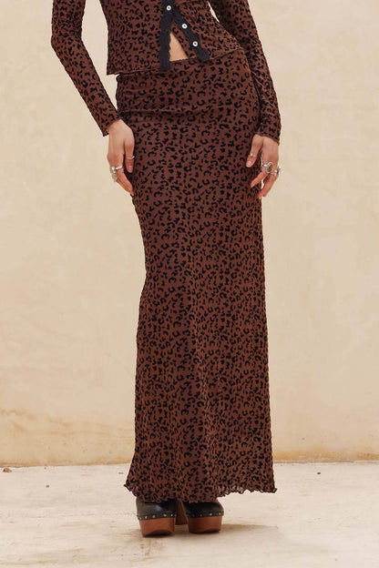 Leopard Mesh Straight Maxi Skirt