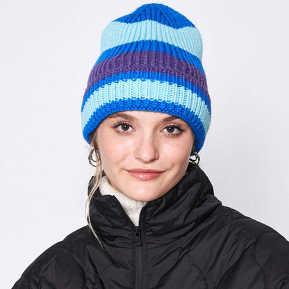 Multi-Colored Stripe Cuff Beanie Hat