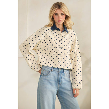Cropped Polka Dot Denim Jacket