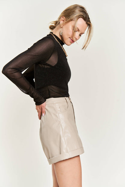 Glitter Mesh Mock Neck Top