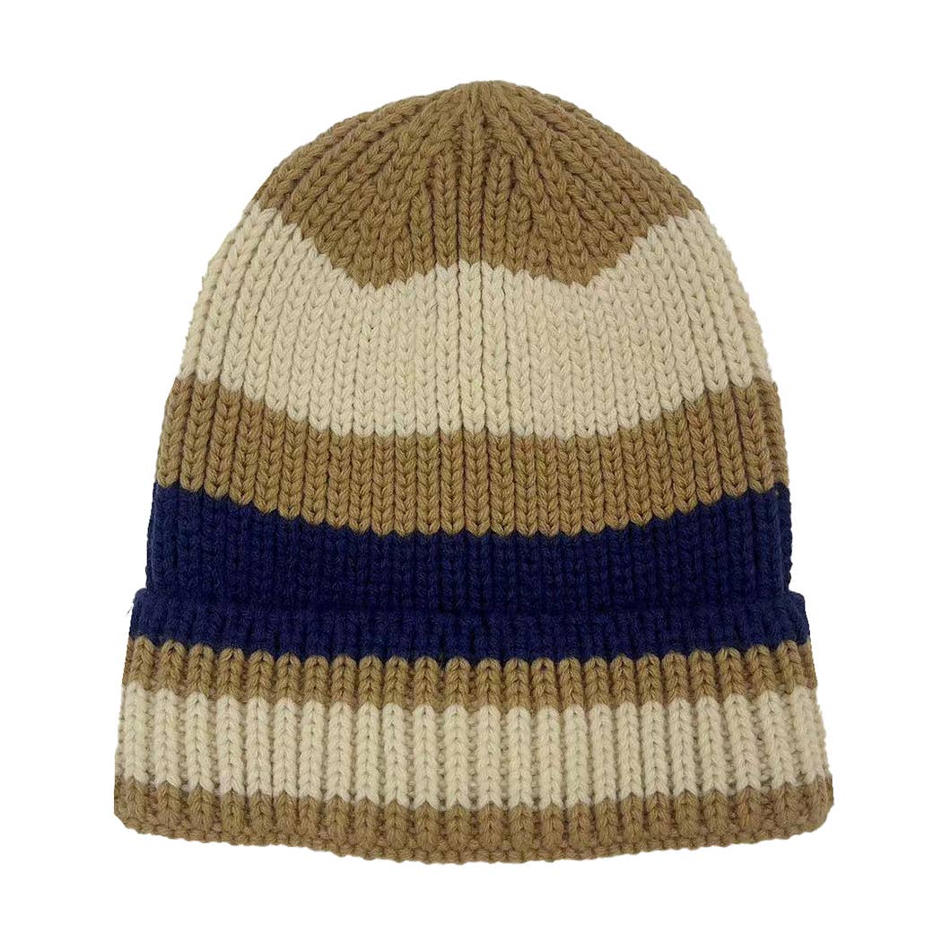 Multi-Colored Stripe Cuff Beanie Hat