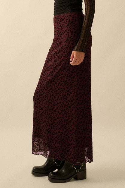 Leopard Mesh Straight Maxi Skirt