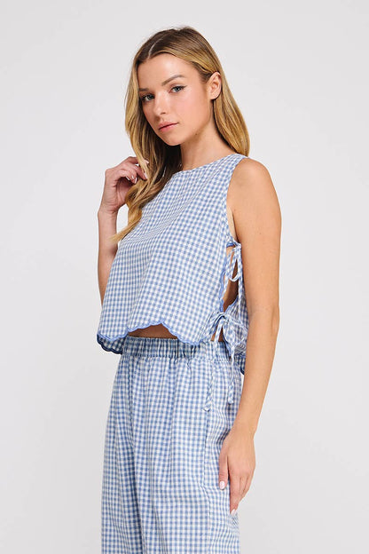 Gingham Side Tie Tank