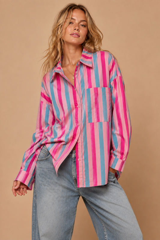 Oversized Bold Stripe Button-Down Shirt