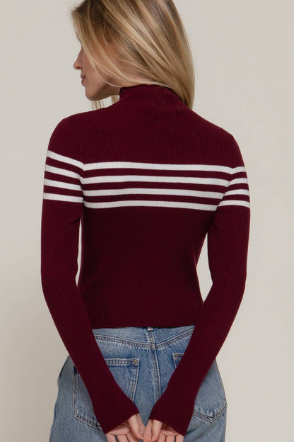 High Neck Stripe Sweater Top