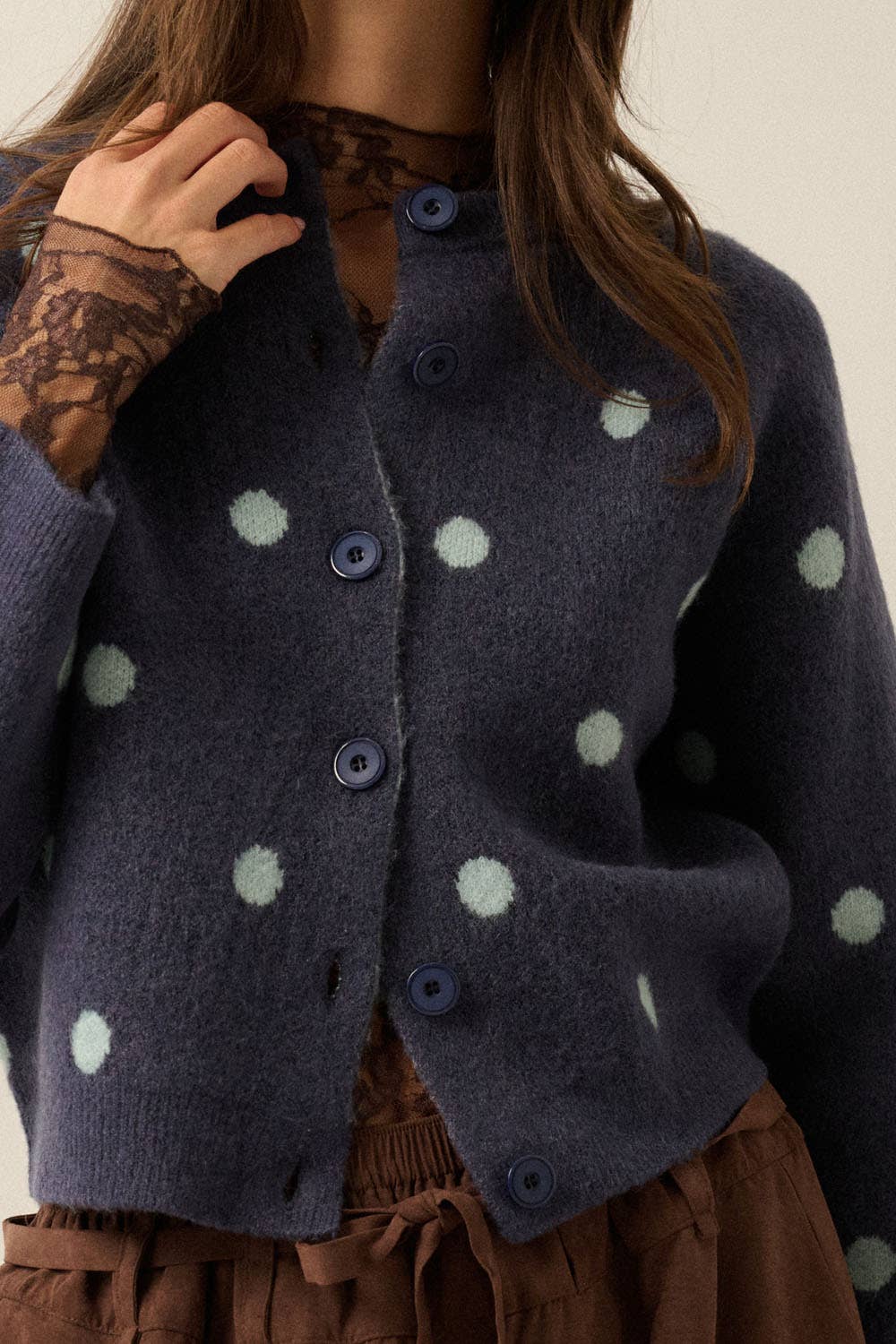 Polka Dot Cropped Cardigan