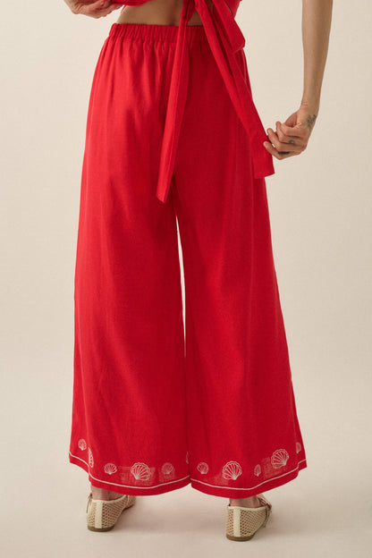 Seashell Pleated Wide-Leg Pants