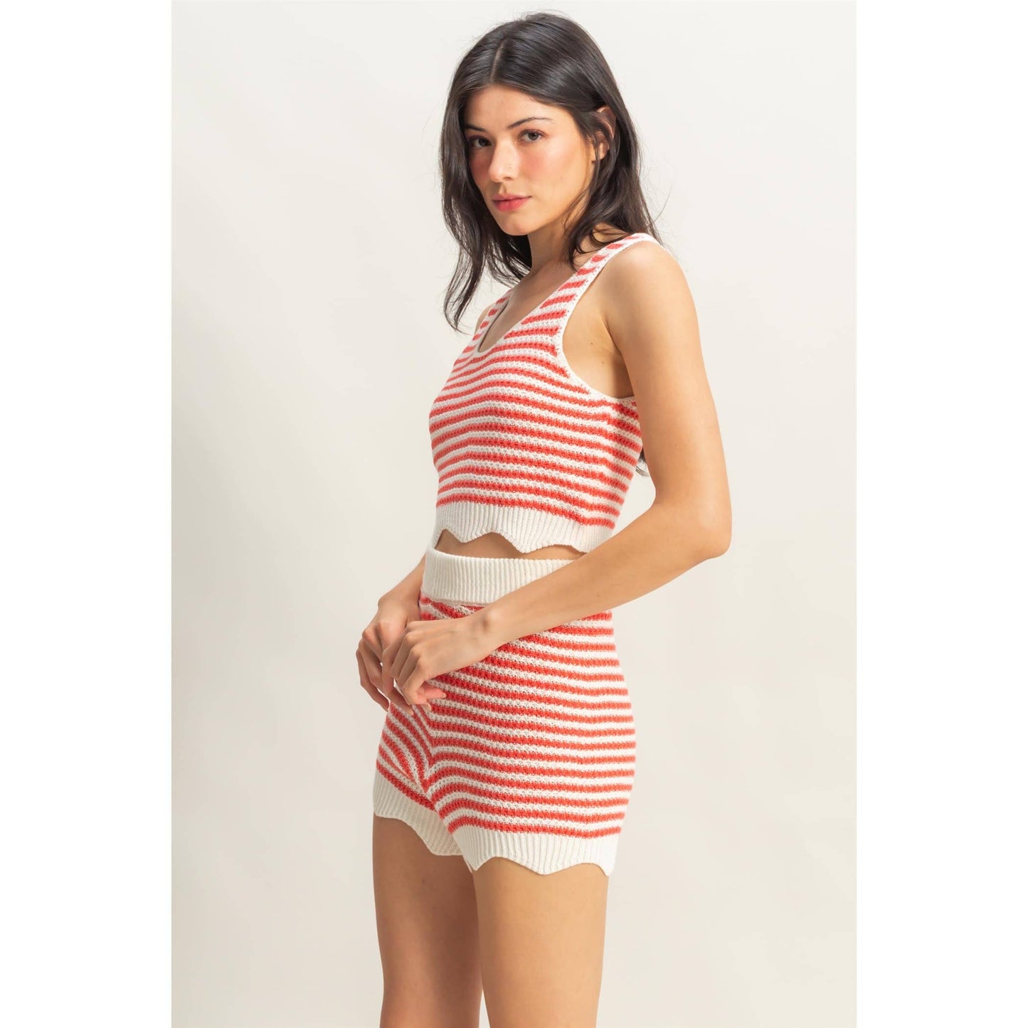 Striped Sleeveless Tank And Shorts Set