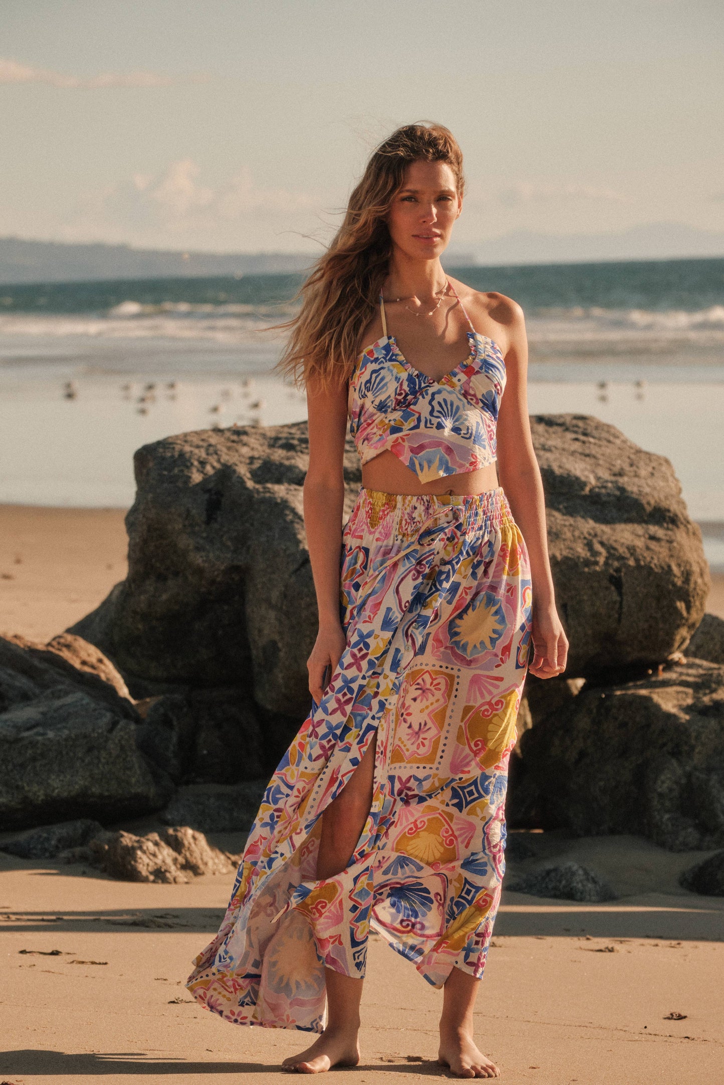 Summer Sun Gathered Handkerchief Halter Crop Top