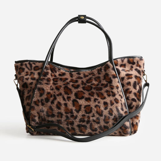 Leopard Fur Shoulder Tote Bag