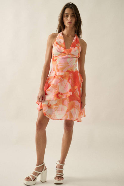 Floral Chiffon Halter Mini Dress