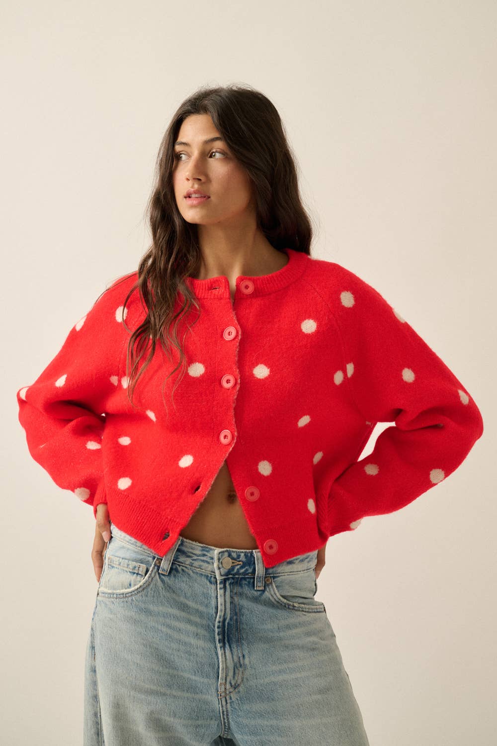 Polka Dot Cropped Cardigan