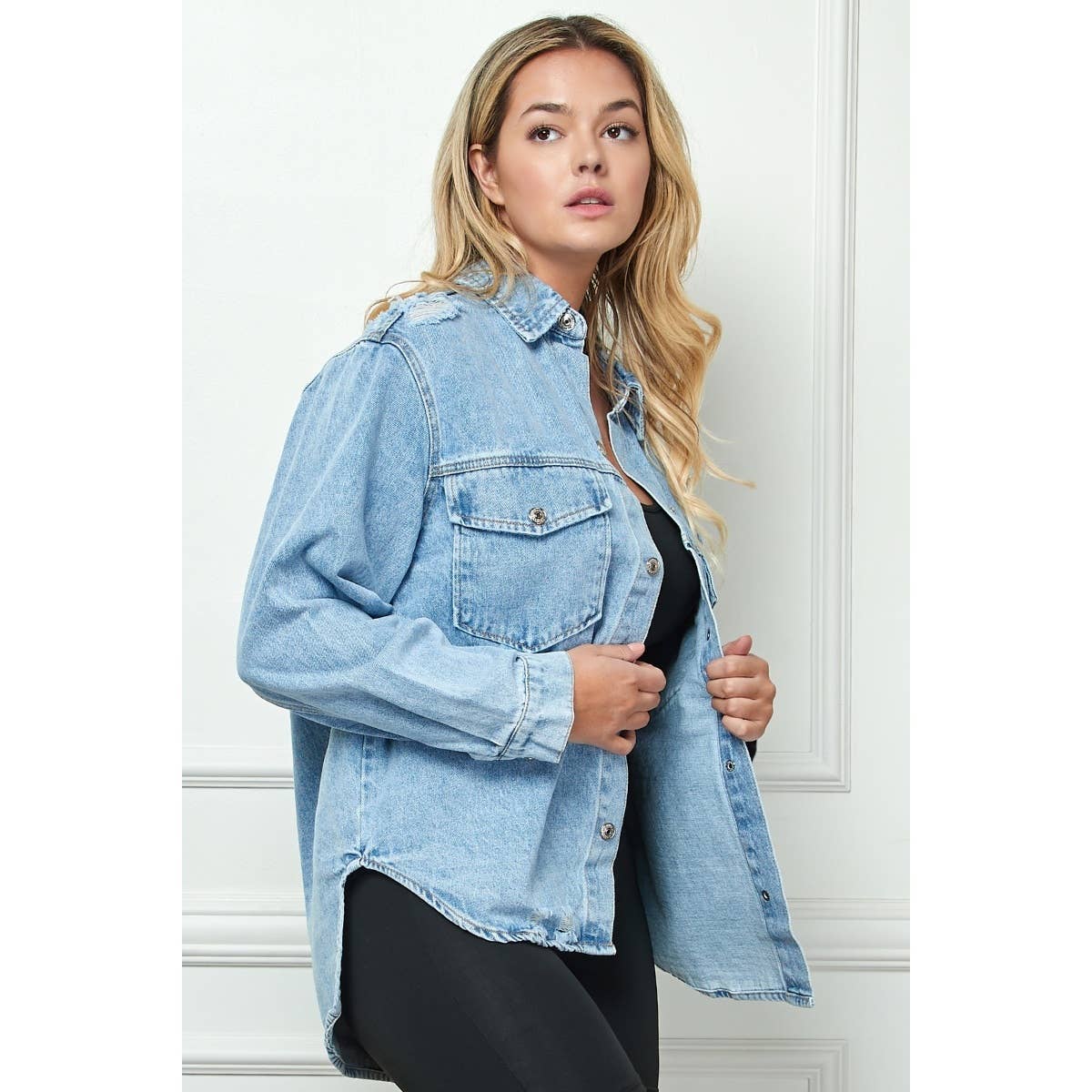 PLUS Distressed Denim Jacket