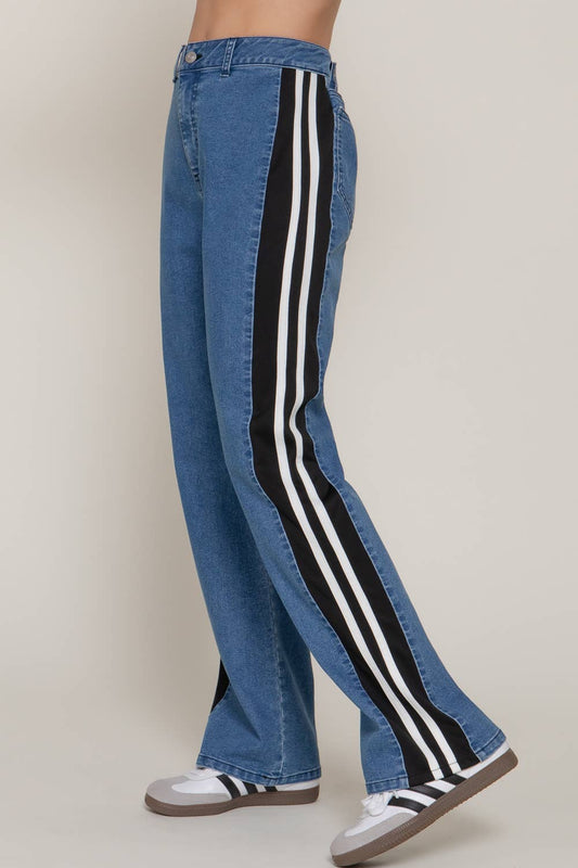 Side Stripe Straight Fit Denim Pants