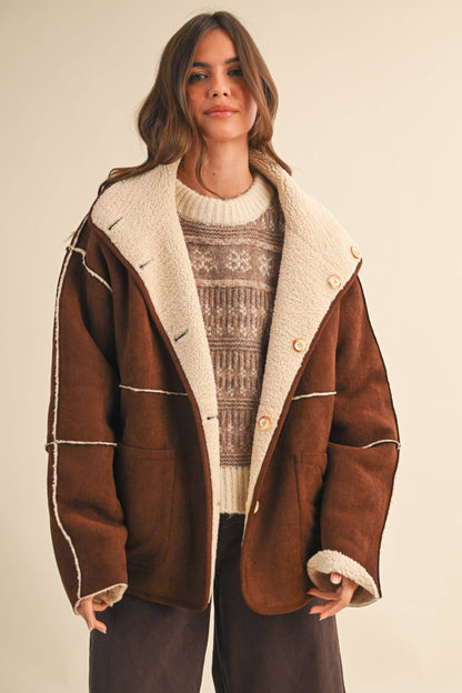 REVERSIBLE SUEDE AND SHERPA OVERSIZED JACKET